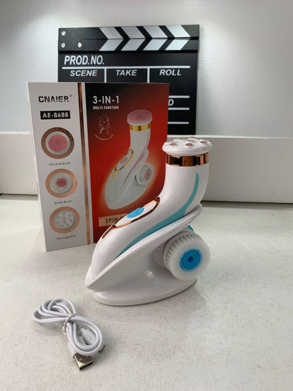 Brosse Nettoyante Électrique Cnaier AE-8788 3 Têtes Rotatives Recharge USB – جهاز تنظيف البشرة بعمق