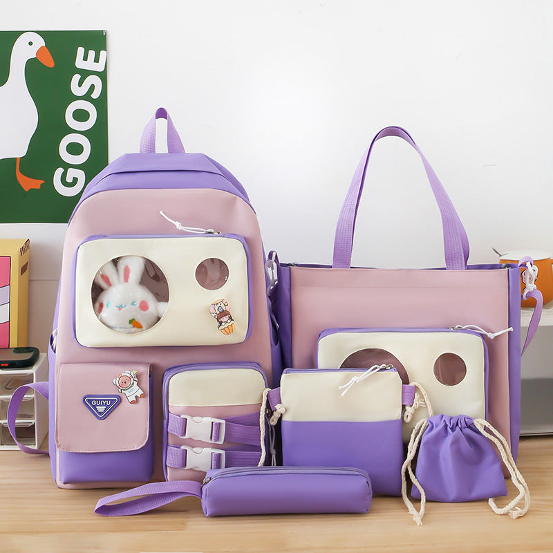 Ensemble de sacs d’école Kawai pour adolescents 5Pcs Guiyu V2 Mauve – محفظة 5 قطع كاواي بنفسجي