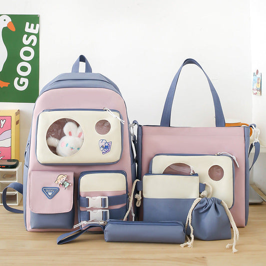 Ensemble de sacs d’école Kawai pour adolescents 5Pcs Guiyu V2 Bleu – محفظة 5 قطع كاواي أزرق