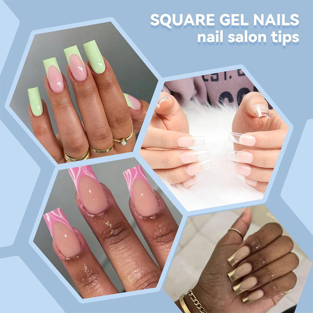 100PCS faux ongles carrés transparents professionnels en acrylique – طقم أظافر صناعية