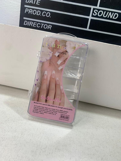 100PCS faux ongles carrés transparents professionnels en acrylique – طقم أظافر صناعية