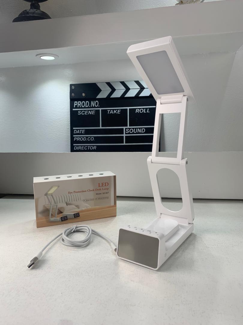 Lampe de bureau rechargeable sans fil avec réveil LED et power bank 10 000 mAh – مصباح مكتب ومصباح مع شاحن متنقل