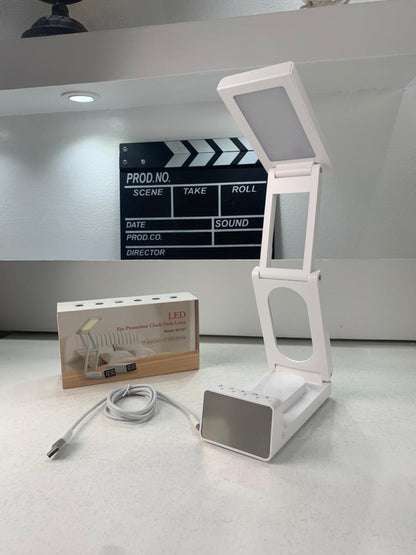Lampe de bureau rechargeable sans fil avec réveil LED et power bank 10 000 mAh – مصباح مكتب ومصباح مع شاحن متنقل