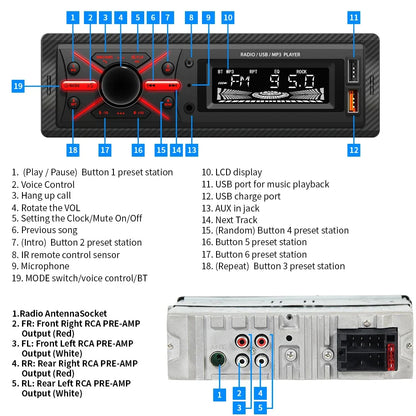 Autoradio MP3 Multimedia Player 1 DIN Bluetooth - جهاز راديو ومشغل وسائط السيارات مزود ببلوتوث