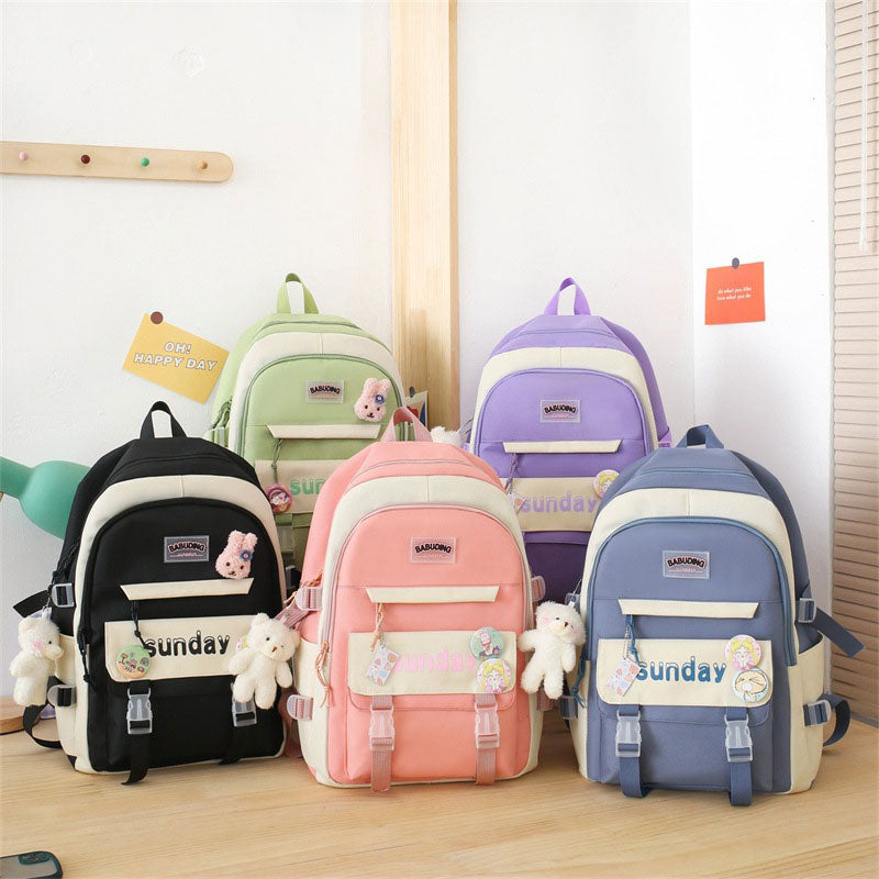 Sac à Dos Multifonctionnel Kawaii Grand Volume Imperméable et Résistant 5Pcs Rose SACKDS14RS - حقيبة ظهر بعدة قطع بتصميم كاوايي
