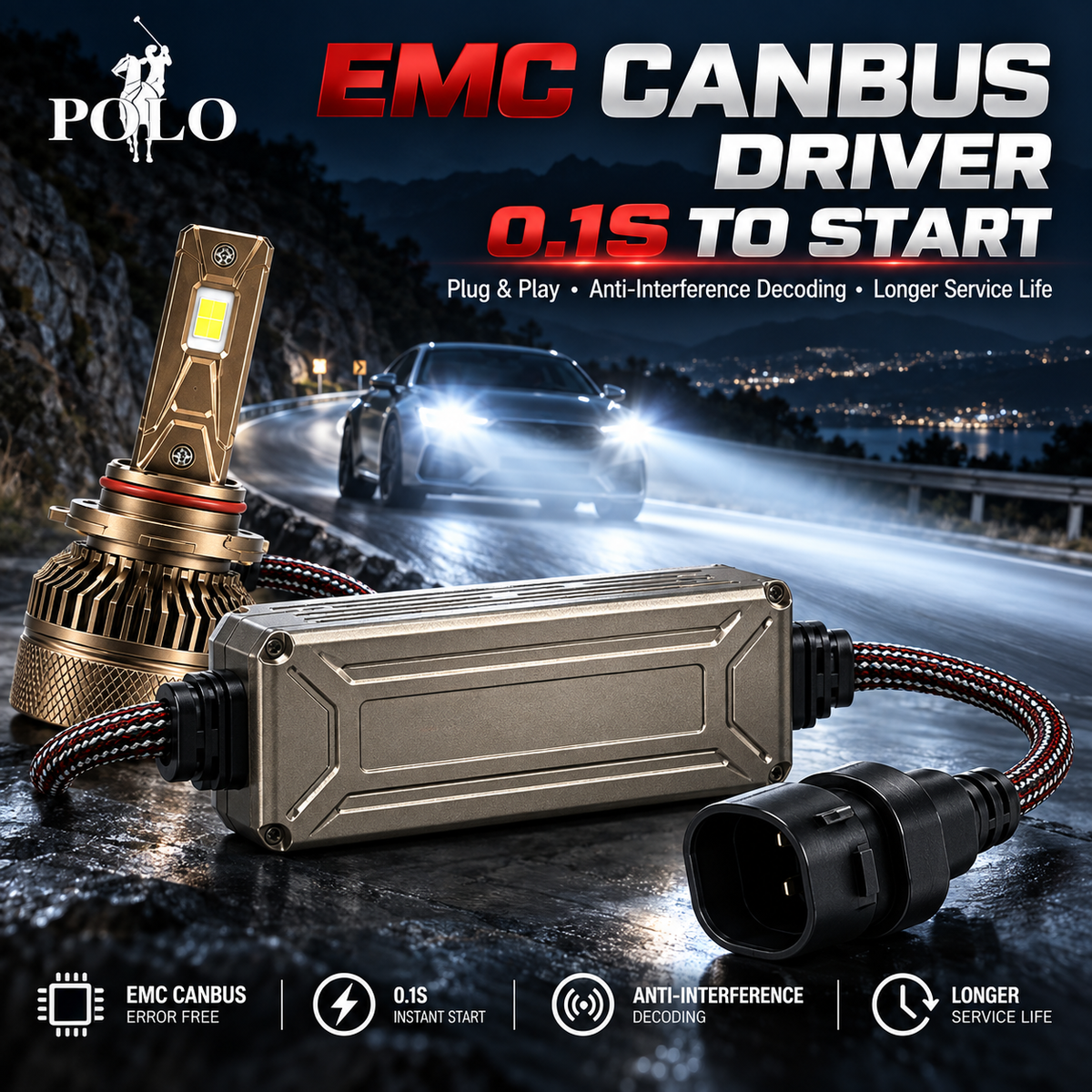 Ampoules de Phare LED POLO M06 160W, 16000LM HB3/9005 - لمبات إضاءة أمامية ليد للسيارات 160 واط