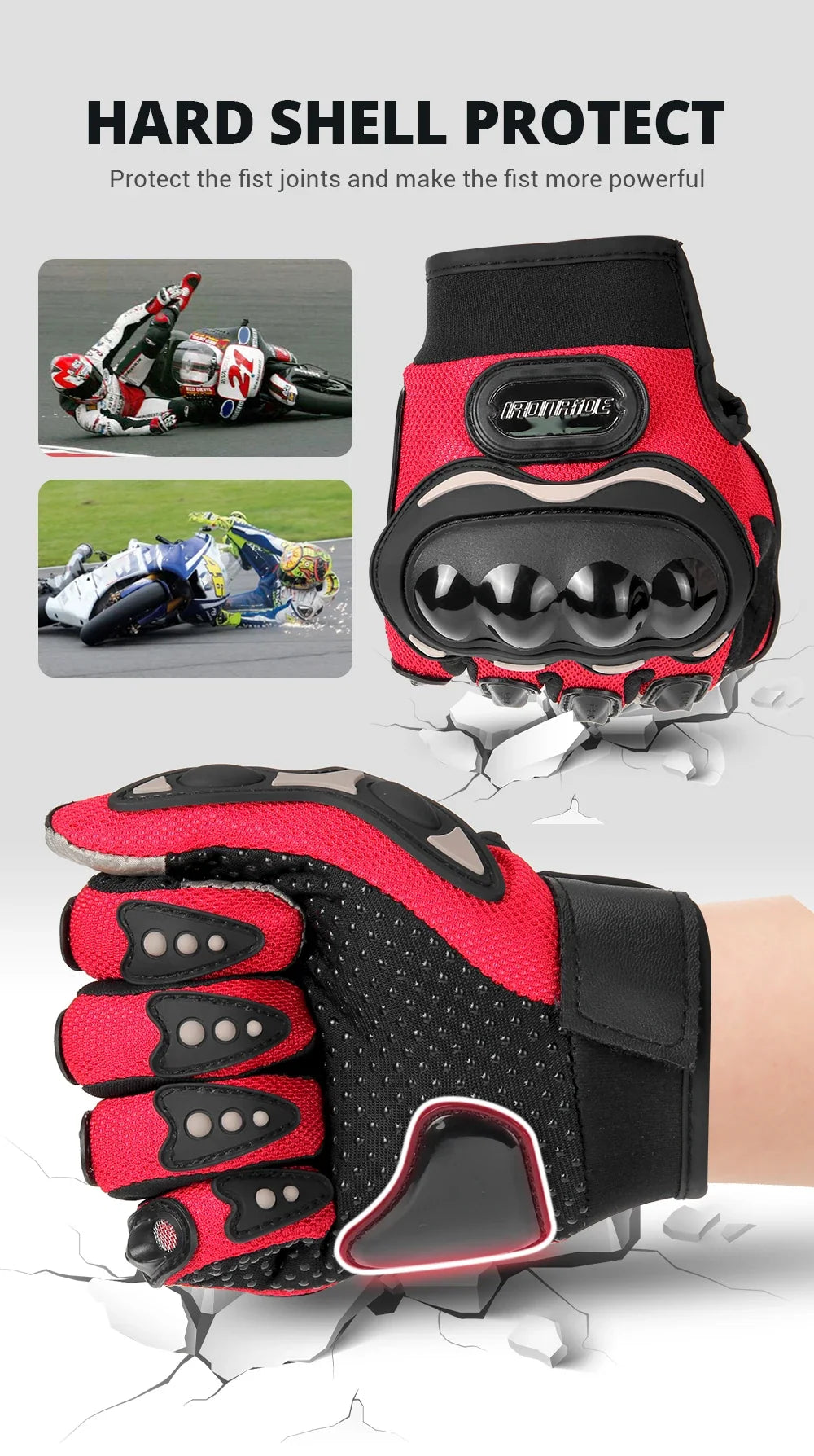 Gants de moto Pro-biker respirants avec protections en caoutchouc antidérapants