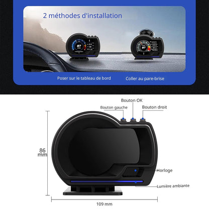 Afficheur Tête Haute HUD Intelligent Pour Voiture Système Double OBD2 + GPS 10 Alarme de Vitesse et Écran LCD - عداد السرعة الرقمي والشاشة الذكية
