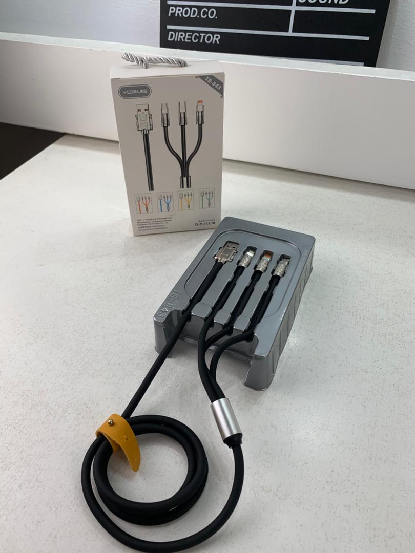 Câble de charge Rapide 3en1 Câble USB de 1.2 m avec 3 connecteurs 100W – كابل شحن سريع
