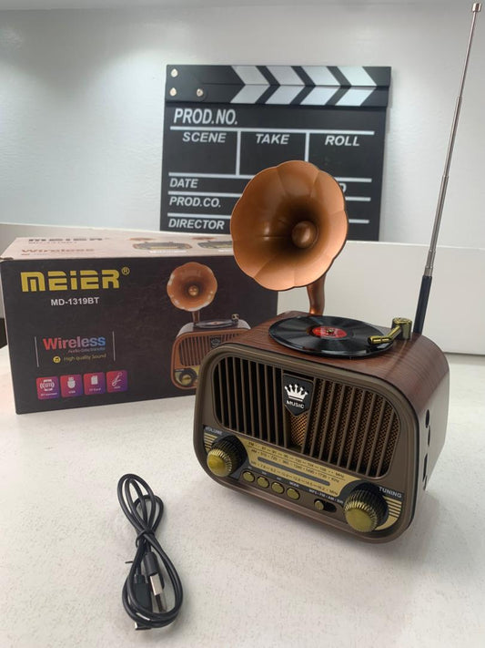 Radio rétro sans fil Bluetooth FM AM SW avec USB TF MD-1319BT – مكبر صوت بلوتوث على شكل راديو