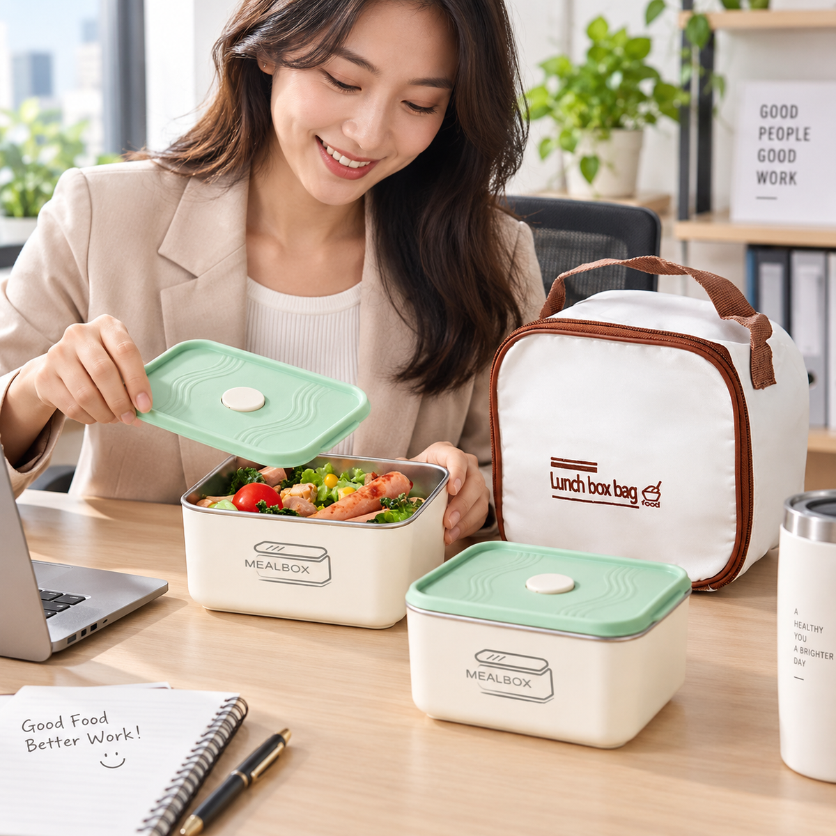Ensemble Boîte à Lunch en Acier Inoxydable 2Pcs avec Sac Isotherme - طقم علب حفظ الطعام والوجبات من الاينوكس مع حقيبة حرارية عازلة