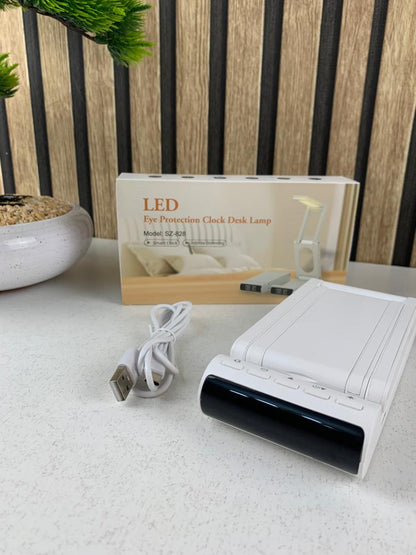 Lampe de bureau rechargeable sans fil avec réveil LED et power bank 5000 mAh – مصباح مكتب ومصباح مع شاحن متنقل
