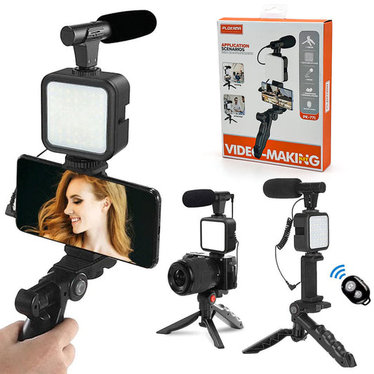 Kit d’enregistrement vidéo pour smartphone et appareil photo avec microphone à LED intégré – طقم تصورير إحترافي مع ميكروفون وإضاءة مدمجة