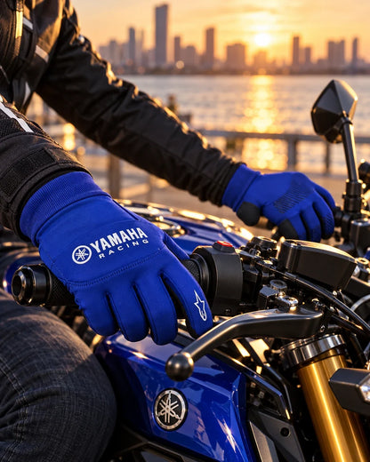 Gants de Moto Yamaha Racing Bleus avec Grip Antidérapant et Doigts Tactiles