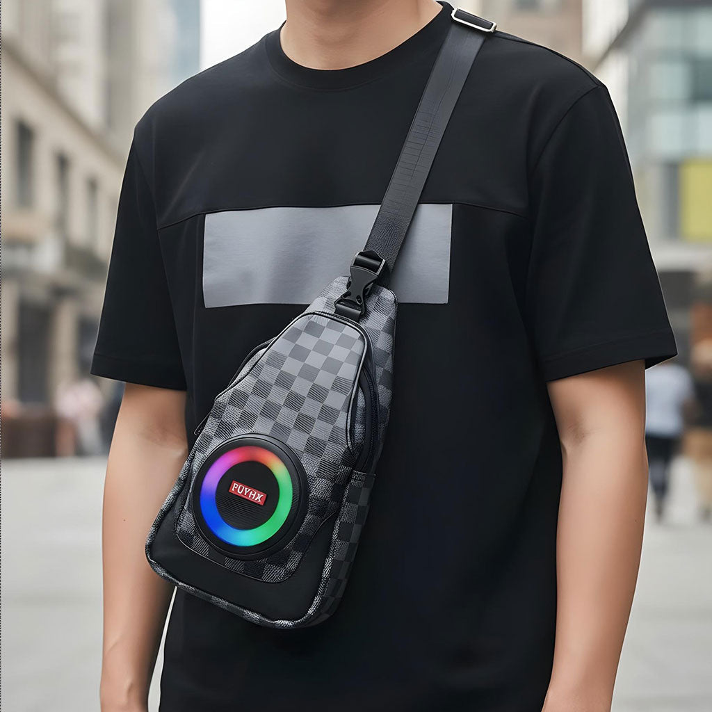 Sac à Bandoulière avec Haut Parleur Bluetooth Rechargeable RGB CH-M818 – حقيبة رجالية مع مكبر صوت بلوتوث مدمج