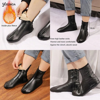 Paire de Chaussettes Chaudes d’hiver unisexes en cuir zippées