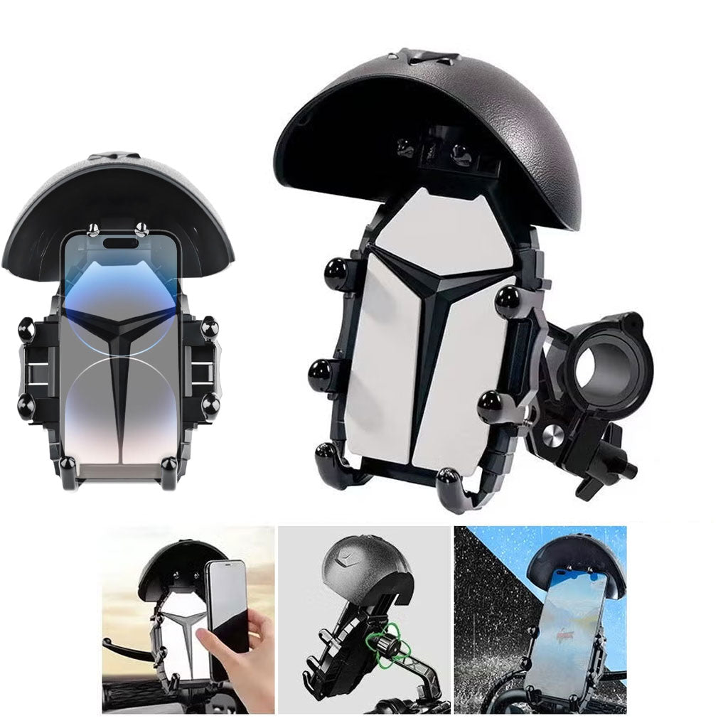 Support Téléphone pour Moto et Vélo avec Mini-Casque Pare-Soleil - حامل الهاتف الذكي للدراجات النارية والهوائية مع واقية شمسية بتصميم خوذة