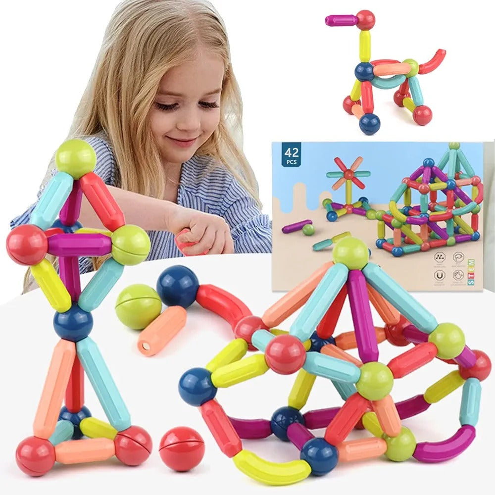 Blocs de Construction Magnétiques 42 pièces pour Enfants – لعبة تركيب القطع المغناطسية للأطفال