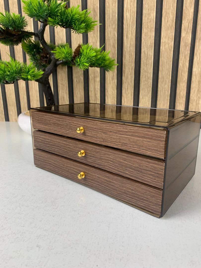 Coffret à bijoux en bois à 3 niveaux très élégant couleur noyer – علبة تنظيم المجوهرات
