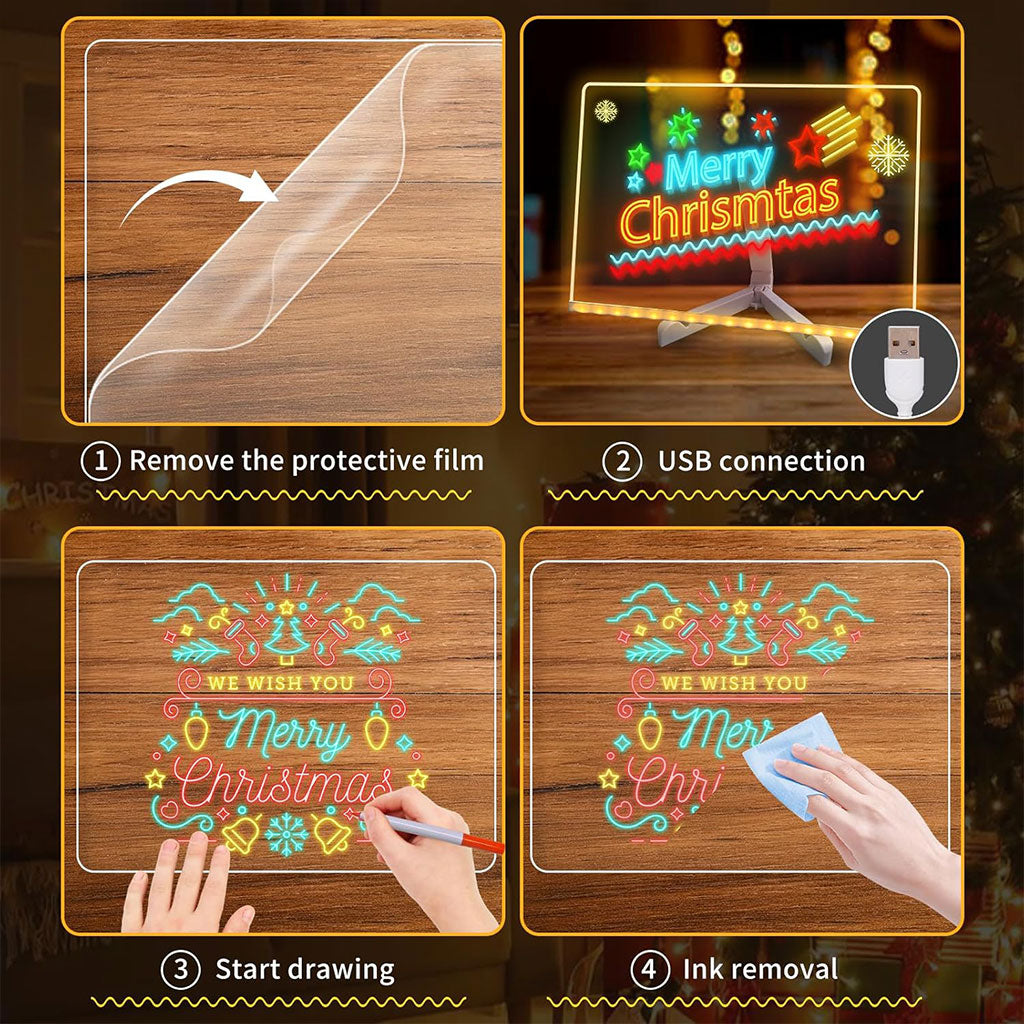 Tableau mémo LED lumineux avec stylo 7 couleurs et support – لوحة كتابة مضيئة للأطفال
