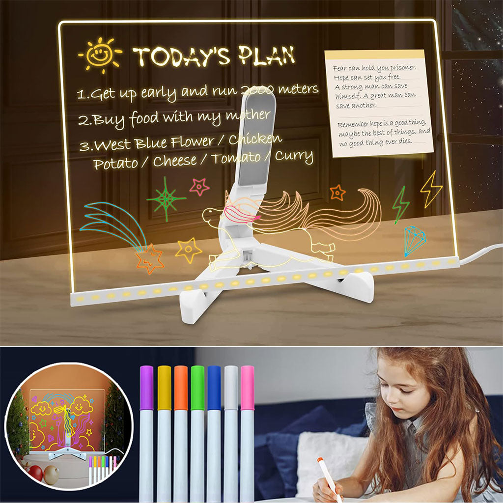 Tableau mémo LED lumineux avec stylo 7 couleurs et support – لوحة كتابة مضيئة للأطفال