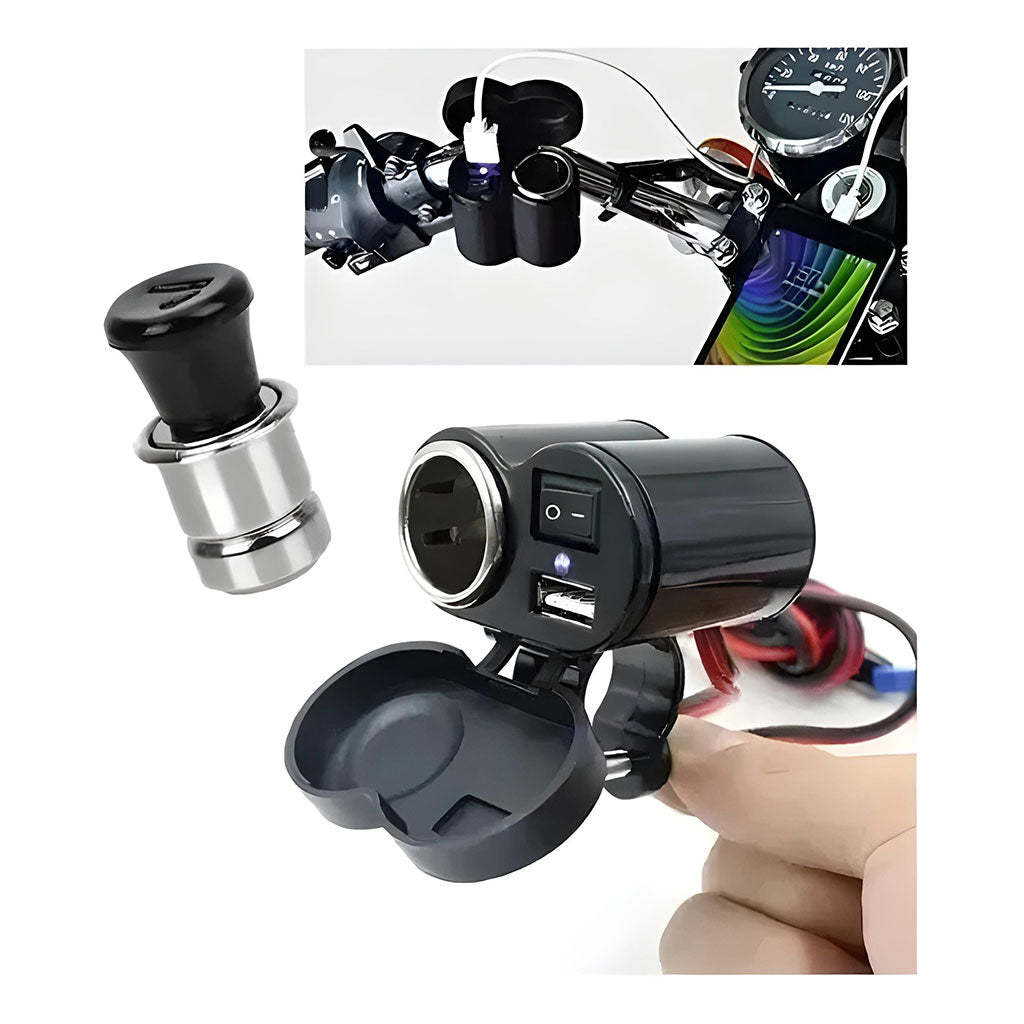 Chargeur USB 12 V pour guidon de moto avec prise allume-cig–are – مقبس طاقة لدرجات النارية