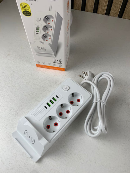 Multiprise 3 SOCKET 2500W avec USB, Type-C et chargement sans fil – مقبس طاقة وشاحن لاسلكي