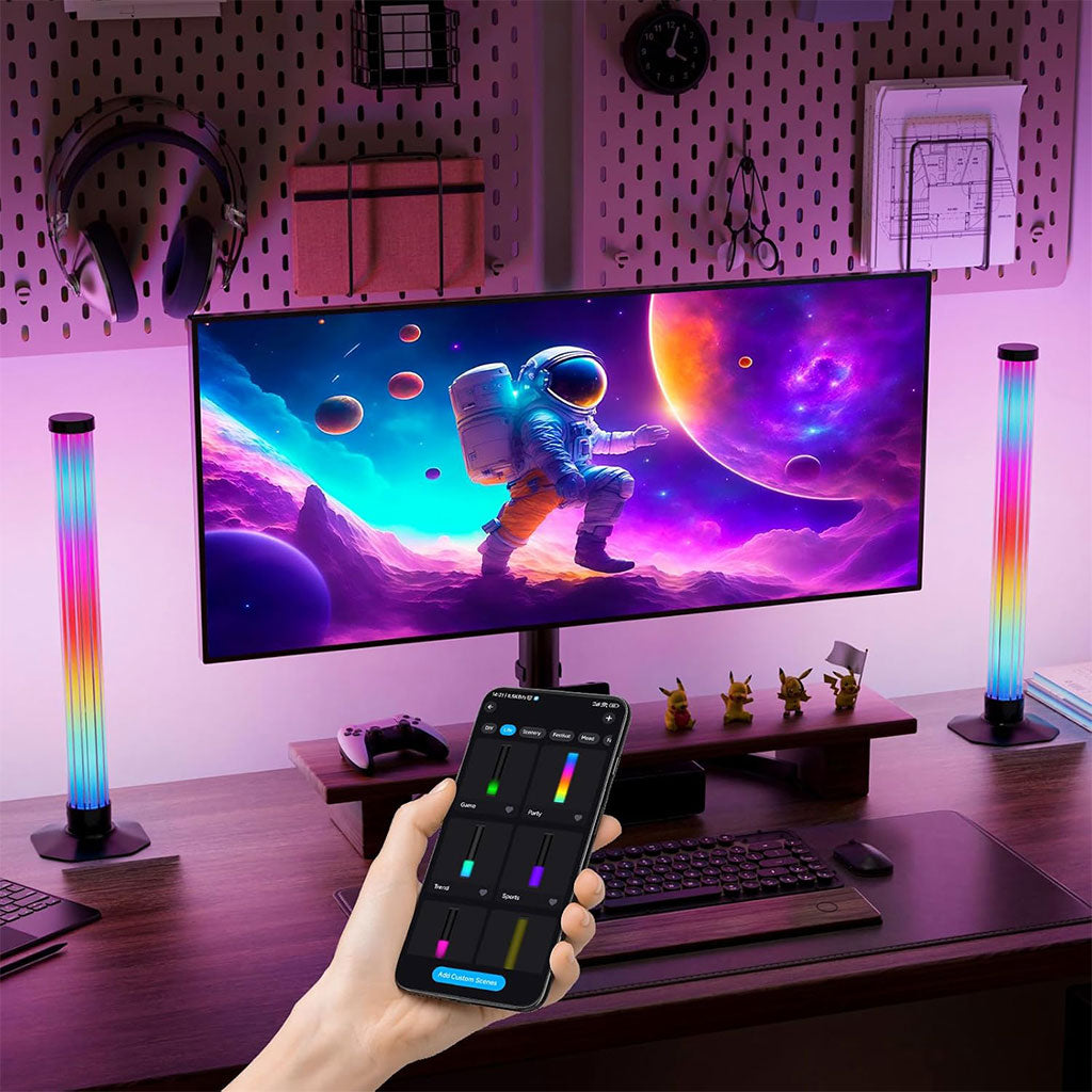Lampes d’ambiance 2Pcs LED RVB Smart 360° avec plusieurs modes et synchronisation de la musique