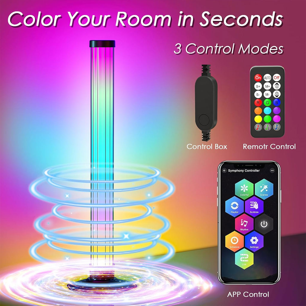 Lampes d’ambiance 2Pcs LED RVB Smart 360° avec plusieurs modes et synchronisation de la musique