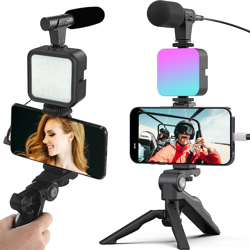 Kit de Vlogging pour smartphone et appareil photo avec microphone et LED RGB