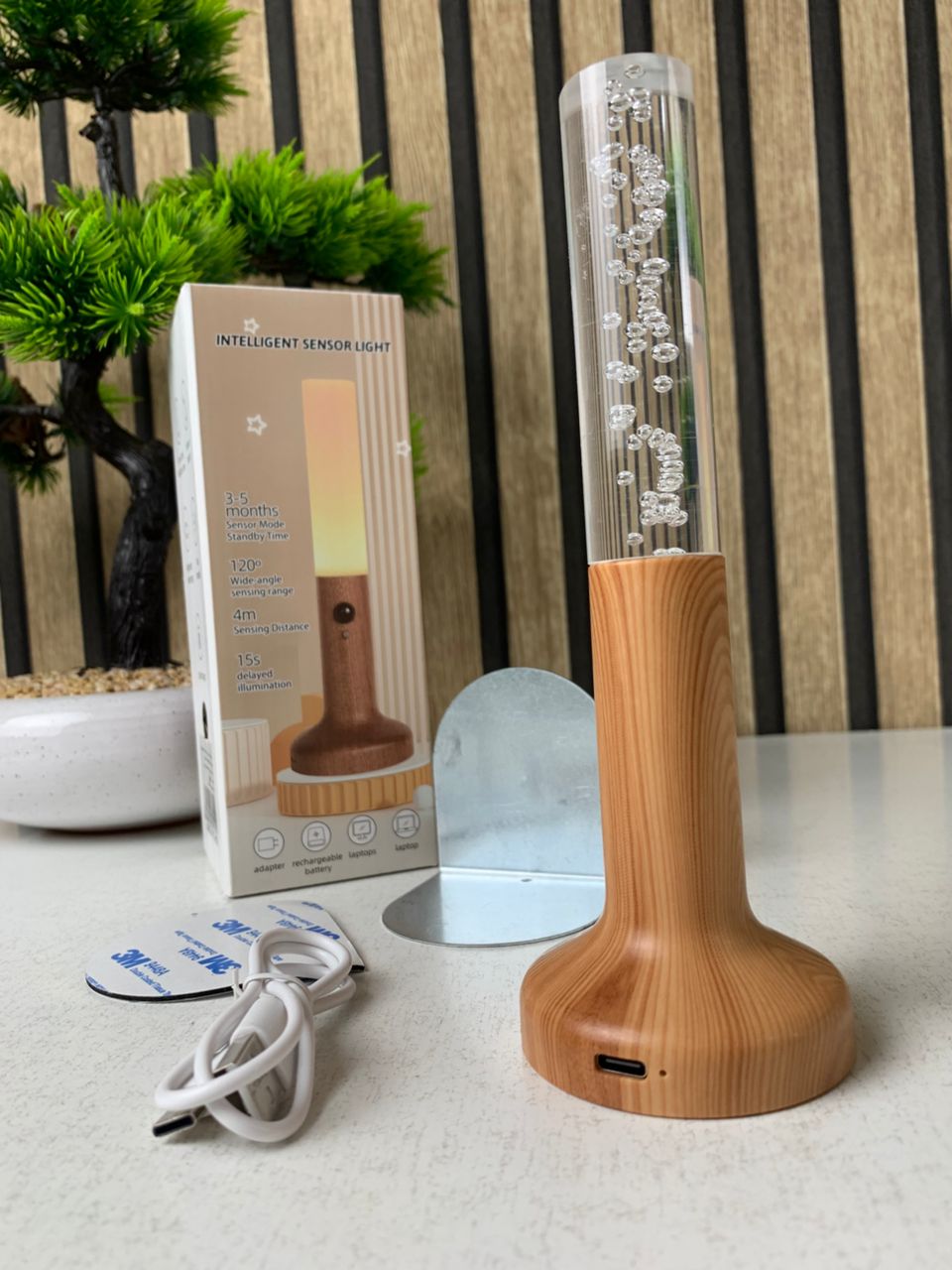 Applique murale rechargeable en bois avec détecteur de mouvement effet glow – مصباح جداري محمول