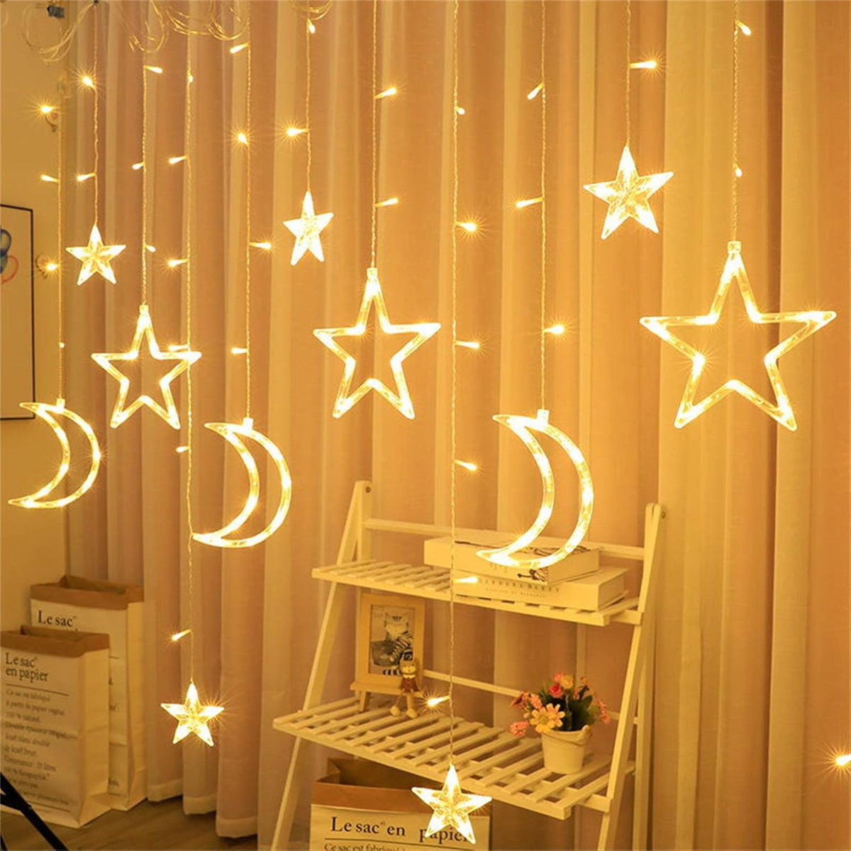 Guirlande LED Ramadan en Forme de Croissant et D’étoiles V3 – ستائر رمضانية مضيئة على شكل هلال ونجمة