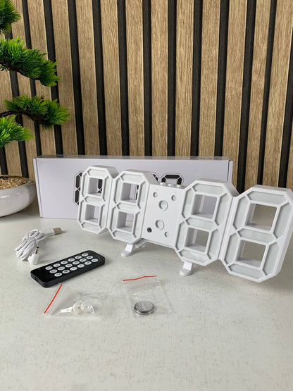 Horloge Murale numérique LED Blanche 3D GH0720L – ساعة رقمية تصميم ثلاثي الأبعاد