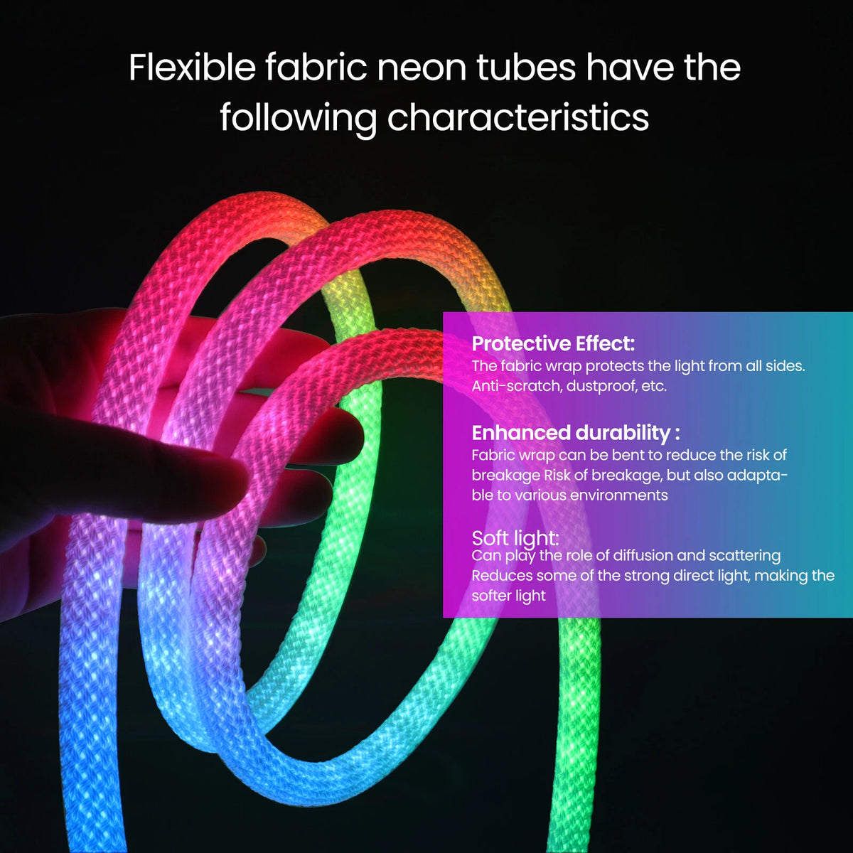 Bande LED RGB tube 360° numérique 3M 16mm USB 5V App Control - شريط إضاءة ملونة بطول 3 متر