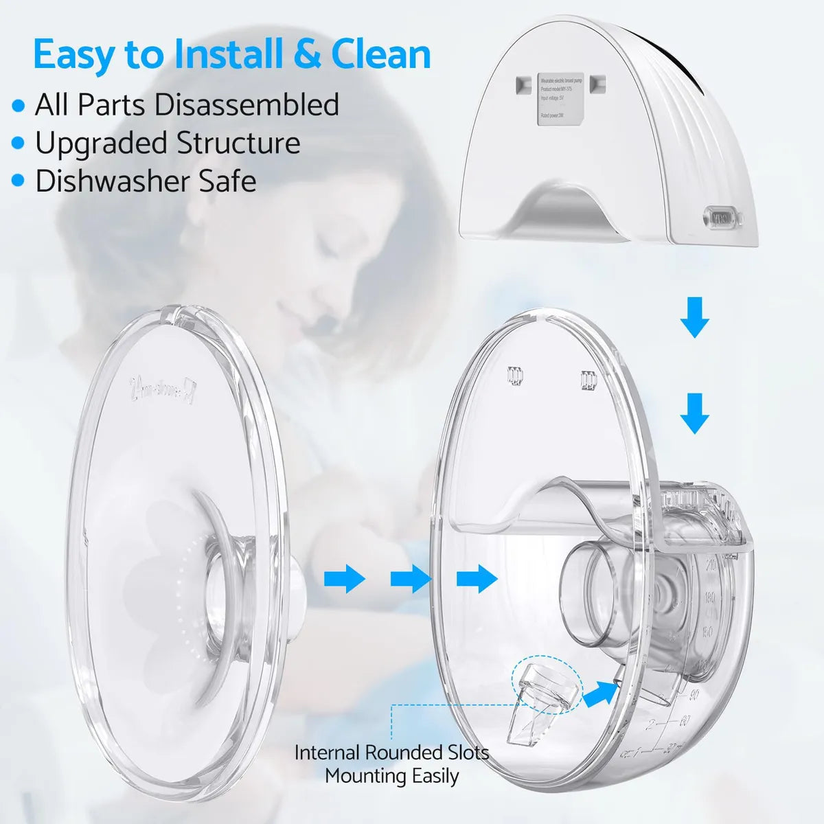 Double Tire Lait Electrique Mains Libres MY-375 4 Modes 12 Niveaux - جهاز إستخراج الحليب 2 قطع