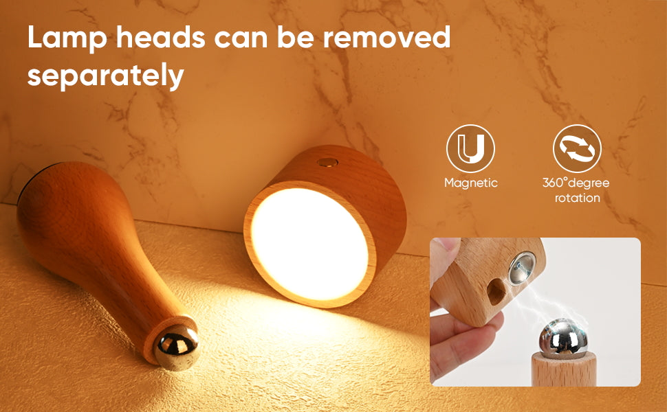 Lampe LED Motif en bois portable sans fil rechargeable à interrupteur tactile 4000K - مصباح مكتب يعمل باللمس