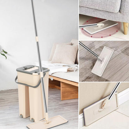 Balai-serpillère plat avec seau à deux compartiments et lingettes en microfibre - ممسحة مايكروفيبر مع دلو بغرفتين للفصل بين الماء النظيف