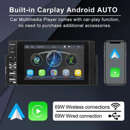 Autoradio 1 DIN MP5 Player Carplay et Android Auto Full HD - مشغل راديو للسيارة