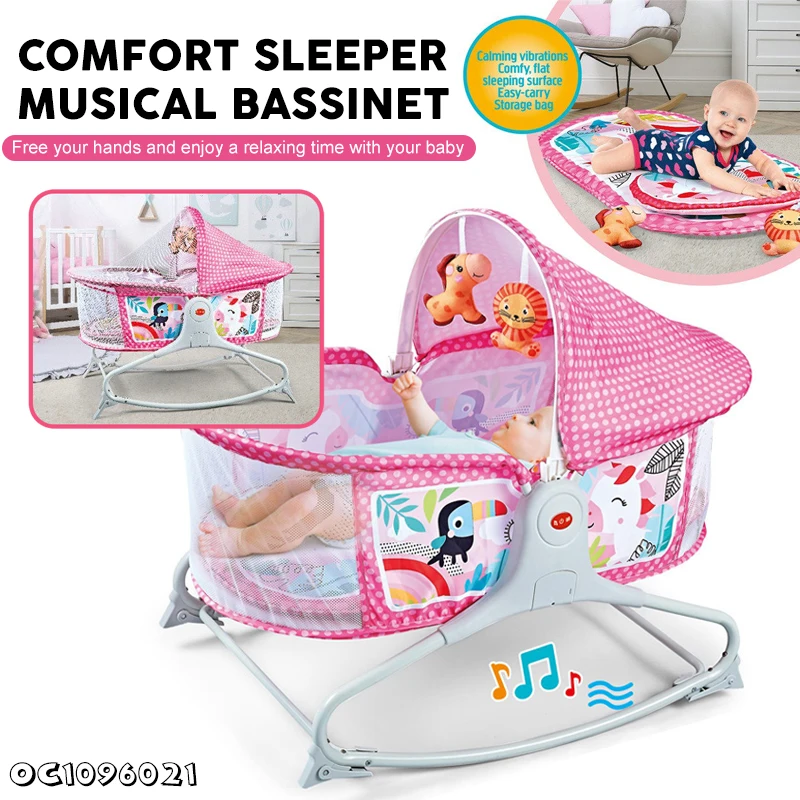 Bassinet Berceau, Lit à bascule avec tapis 2en1, sons et vibrations pour Bébé - سرير أطفال هزاز مع حصيرة