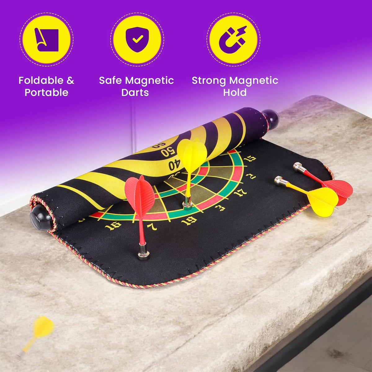 Jeu de fléchettes magnétique avec cible enroulable et suspendue avec 3 fléchettes incluses - لعبة رمي السهام