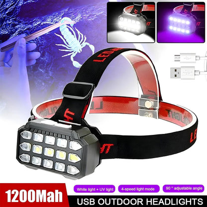 Lampe Frontale LED Rechargeable avec UV SQ-818-UV - مصباح الرأس القابل للشحن بإضاءة مزدوجة