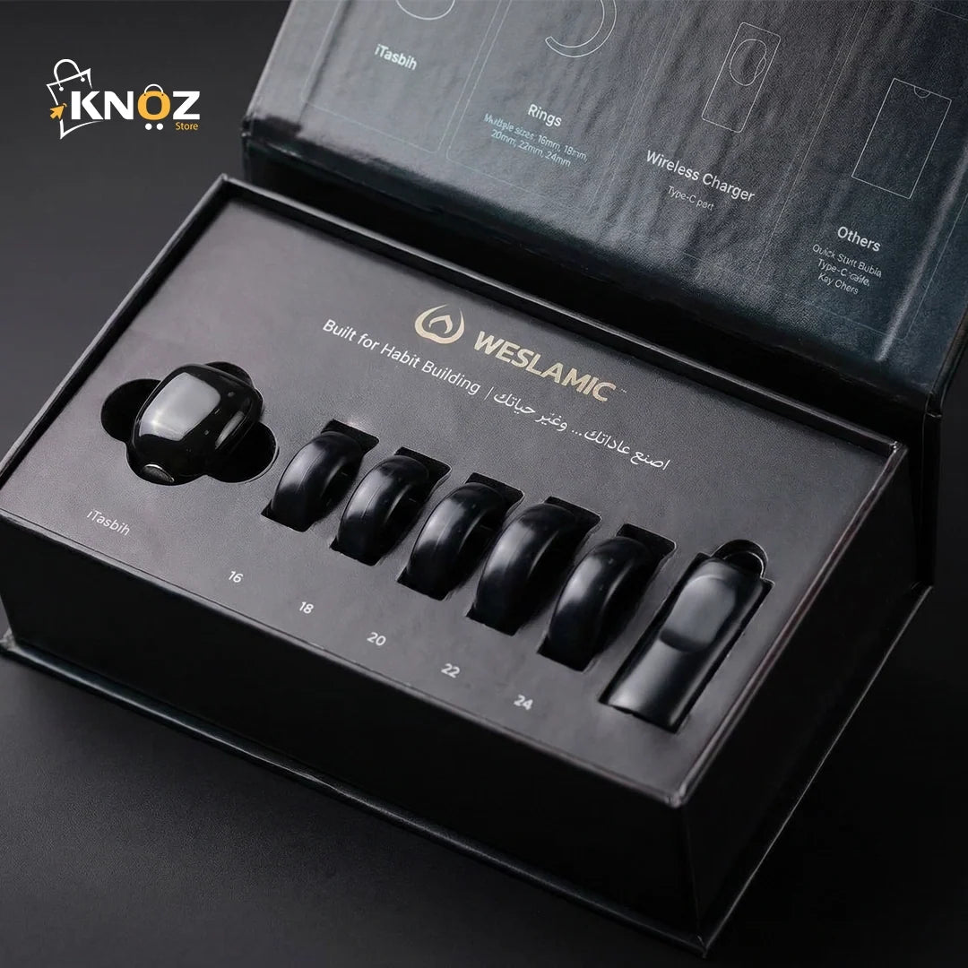Anneau de Zikr Étanche avec Écran OLED iTasbih Faith+ Black - خاتم التسبيح الذكي المقاوم للماء بـ5 مقاسات