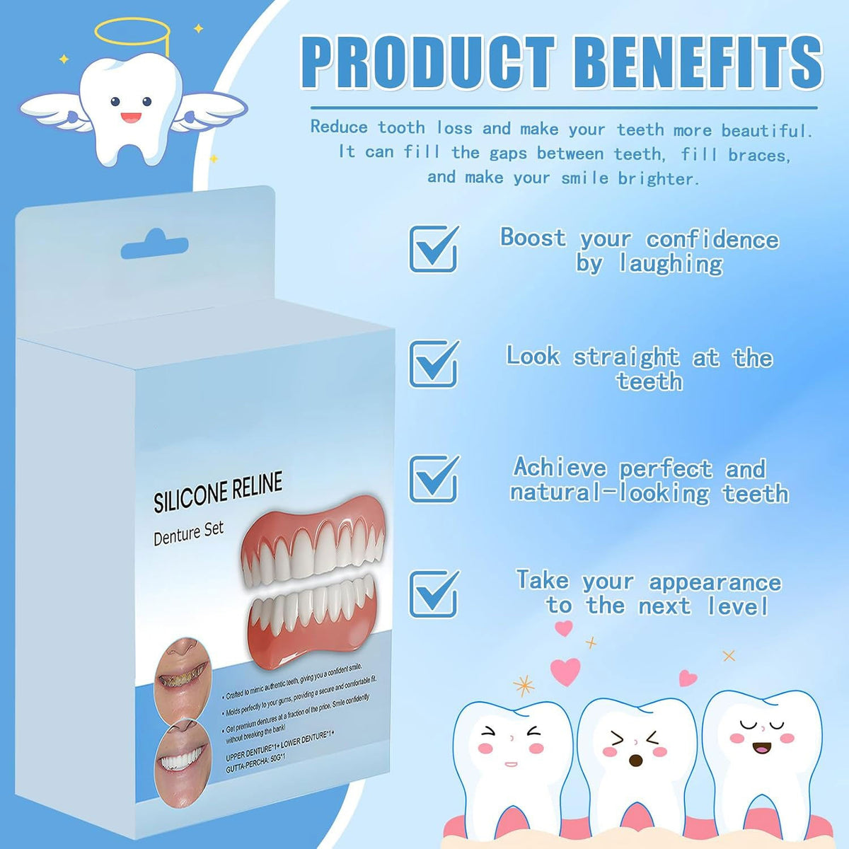 Kit de Prothèse Dentaire Amovible en Silicone et Facettes Sourire - طقم أسنان تجميلي سيليكون وابتسامة مؤقتة
