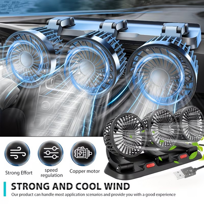 Ventilateur de Voiture USB Haute Vitesse 360° Réglable 3 Têtes 12/ 24 V - مروحة سيارة قابلة للتعديل بزاوية 360 درجة بثلاثة رؤوس