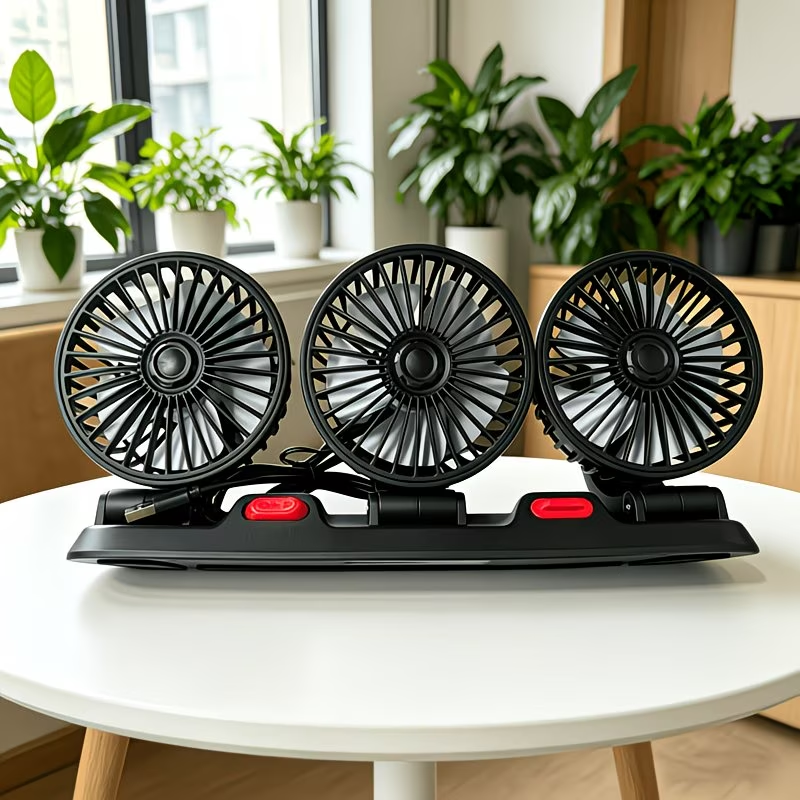 Ventilateur de Voiture USB Haute Vitesse 360° Réglable 3 Têtes 12/ 24 V - مروحة سيارة قابلة للتعديل بزاوية 360 درجة بثلاثة رؤوس