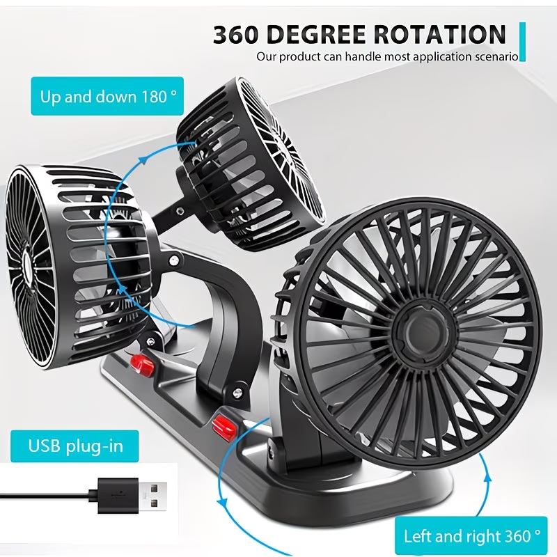 Ventilateur de Voiture USB Haute Vitesse 360° Réglable 3 Têtes 12/ 24 V - مروحة سيارة قابلة للتعديل بزاوية 360 درجة بثلاثة رؤوس