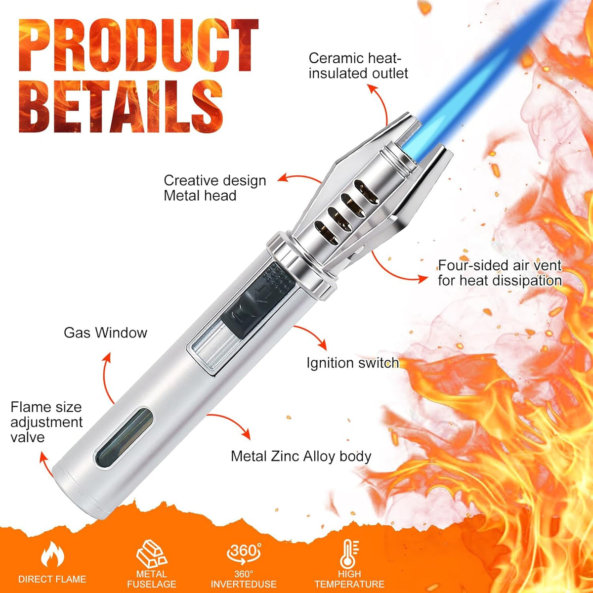 Mini Briquet Torche Professionnel à Jet Flamme - ولاعة مقاومة للرياح (1300 درجة)