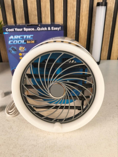 Mini Climatiseur Portable à Glace Technologie Jet Fan, 3 Vitesses et Éclairage LED - مبرد الهواء والثلج المدمج بـ 3 سرعات وإضاءة ملونة