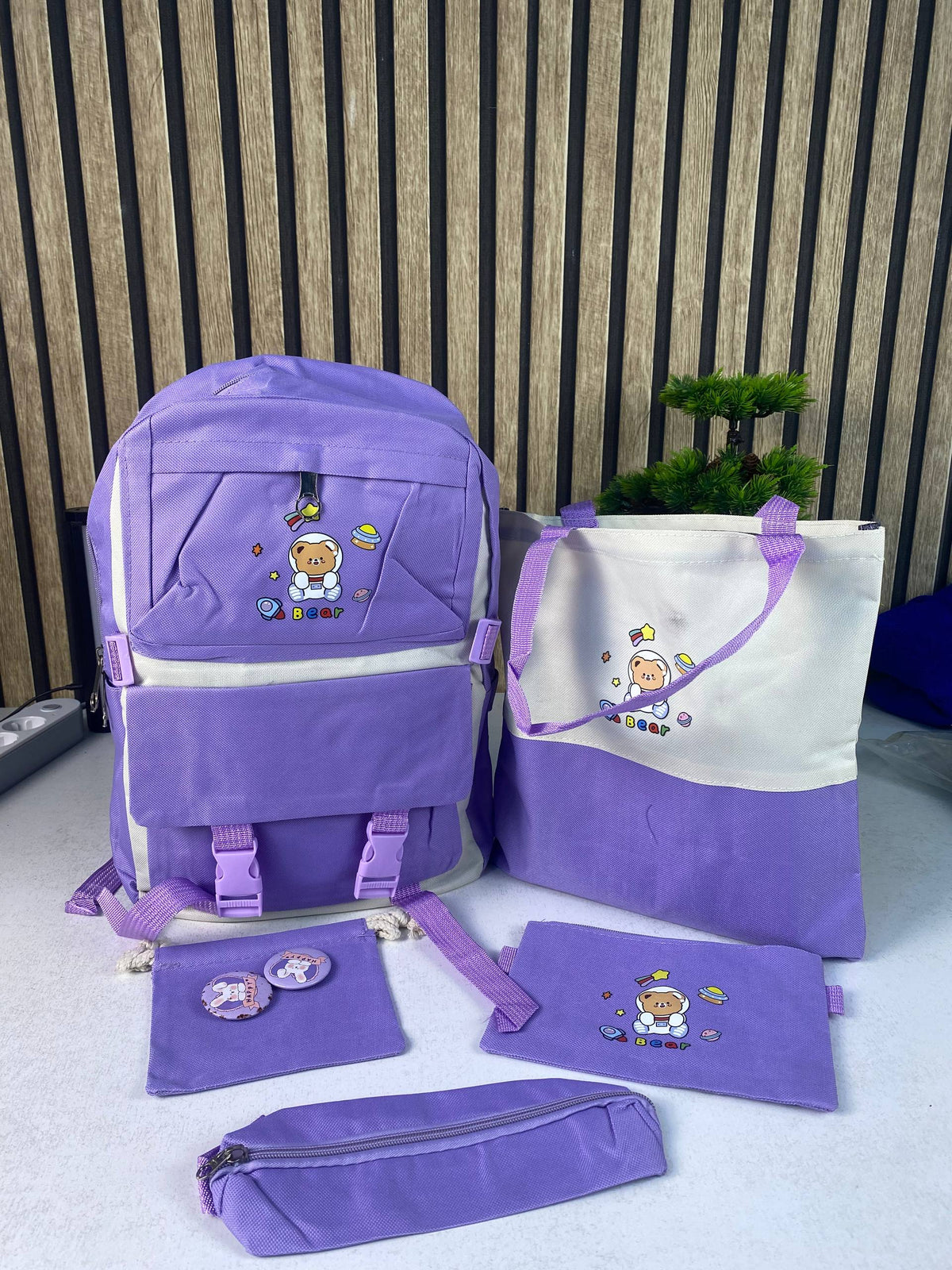 Sac à Dos Multifonctionnel Kawaii Grand Volume Imperméable et Résistant 5Pcs Mauve SACKDS15MV - حقيبة ظهر بعدة قطع بتصميم كاوايي