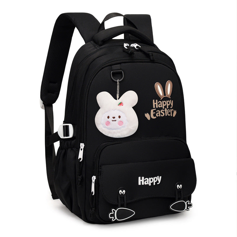 Sac à Dos Scolaire Motif Lapin Happy Easter Ergonomique Tissu Imperméable Noir SACKDS31N - حقيبة ظهر مدرسية وعصرية بتصميم الأرنب اللطيف